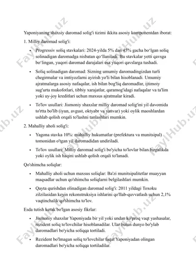 yaponiyaning shaxsiy daromad solig'i tizimi — DOCX