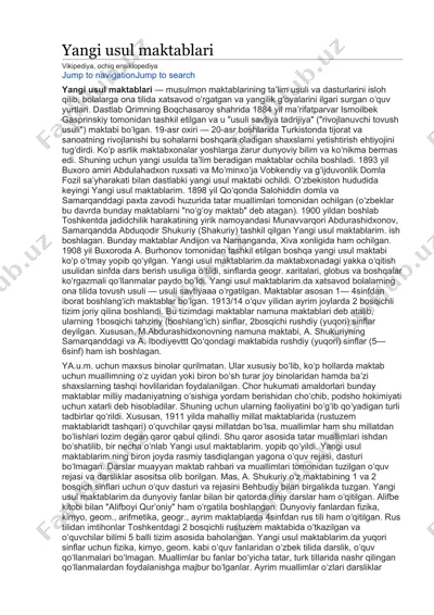 yangi usul maktablari — DOCX