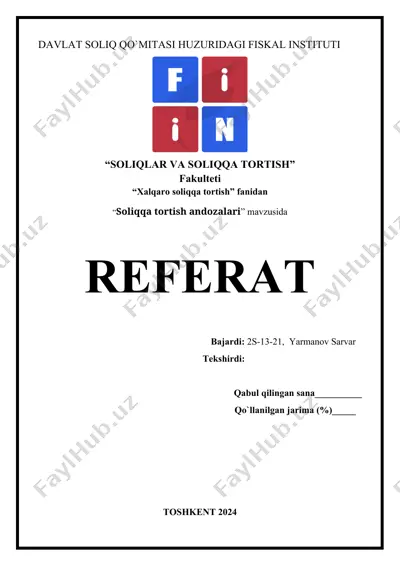 soliqqa tortish andozalari mavzusida referat — DOCX