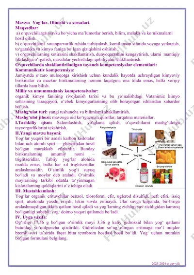 yog'lar olinishi va xossalari — PDF