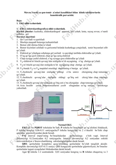 yurak va qon-tomir a'zolari kasalliklari bilan klinik tekshiruvlarda hamshiralik parvarishi — DOCX