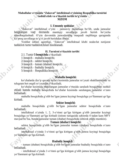 "zakovat" intellektual oʻyini respublika turniri — PDF