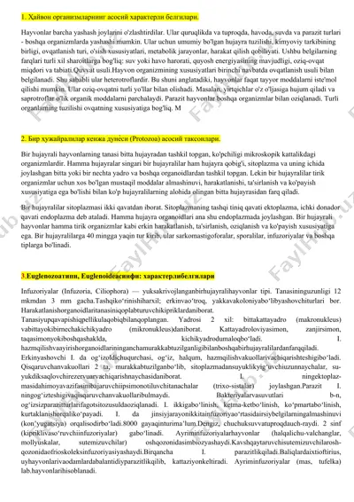 hayvon o'rganiy haqiqiyatining asosiy belgilari — DOCX