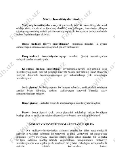 investitsiyalar hisobi — DOCX