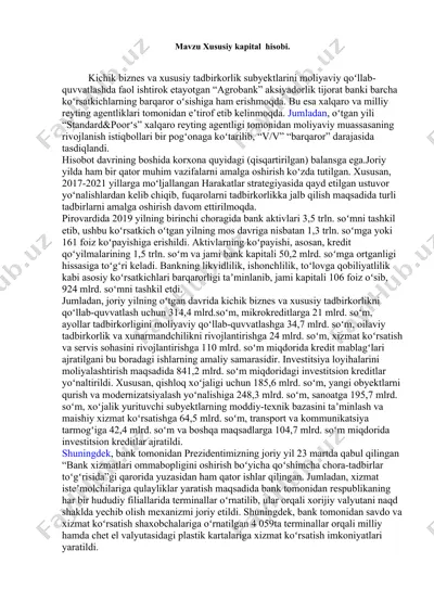 agrobankning moliyaviy qo‘llab-quvvatlashi — DOCX