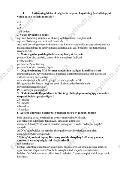 autizm va uning birinchi belgilari — DOCX