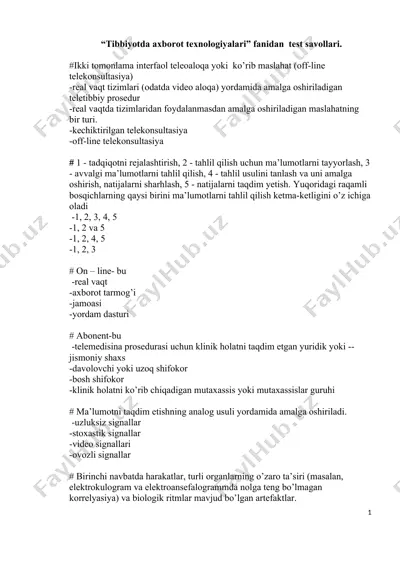 tibbiyotda axborot texnologiyalari test savollari — DOCX