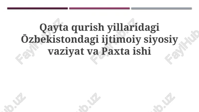 qayta qurish davridagi o'zbekiston: ijtimoiy-siyosiy manzara — PPTX