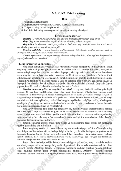 psixika va ong — DOCX