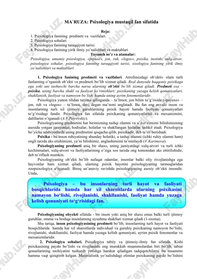 psixologiya fanining predmeti va vazifalari — DOCX