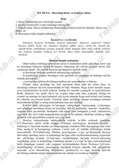shaxsning hissiy va irodaviy sohasi — DOCX