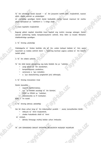 ta’lim sohasidagi davlat siyosati — DOCX