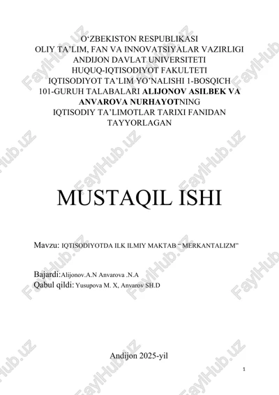 iqtisodiyotda ilk ilmiy maktab “ merkantalizm” — DOCX