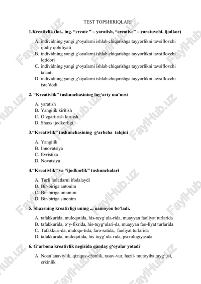 test topshiriqlari — DOCX