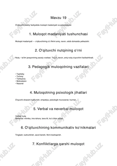o‘qituvchi kasbiy faoliyatida muloqot madaniyati va psixologiyasi — PDF