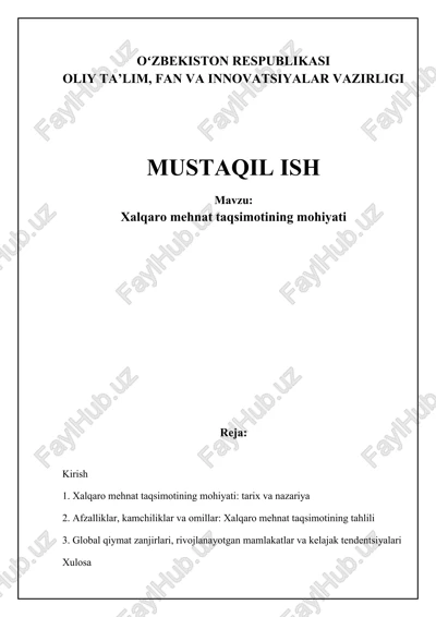 xalqaro mehnat taqsimoti (xmt) — DOCX