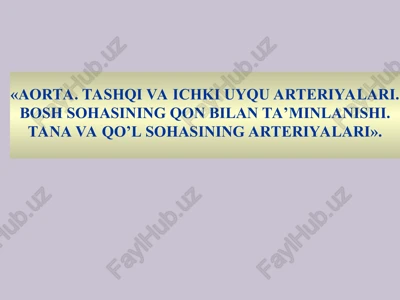 aorta.tashqi va ichki uyqu arteriyalari. bosh sohasining qon bilan ta’minlanishi. tana va qo’l sohasining arteriyalari — PPT