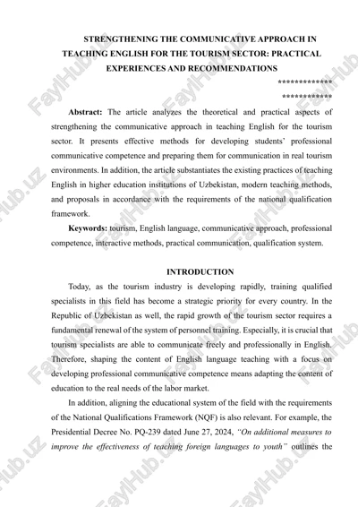 strengthening the communicative approach in teaching english for the tourism sector — DOCX