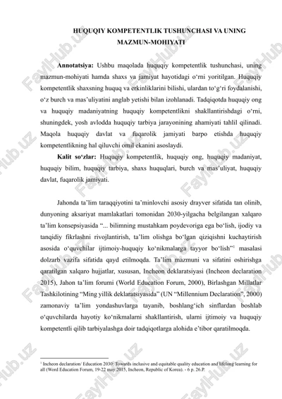 huquqiy kompetentlik tushunchasi va uning mazmun-mohiyati — DOCX