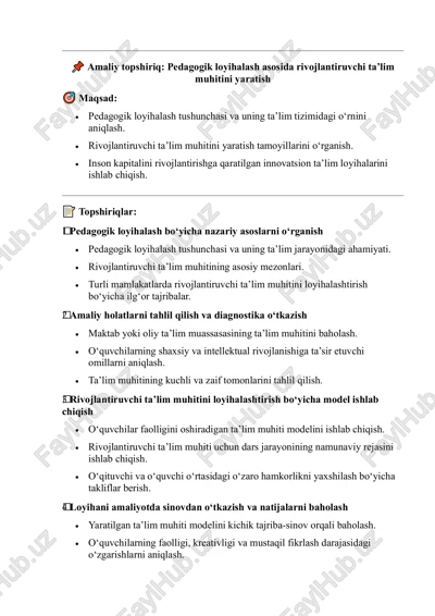 pedagogik loyihalash asosida rivojlantiruvchi ta’lim muhitini yaratish — PDF