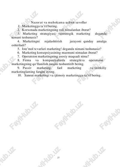 marketing. nazorat va muhokama uchun savollar — PDF