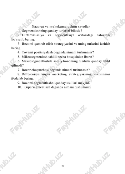 savollar nazorati va muhokamasi — PDF