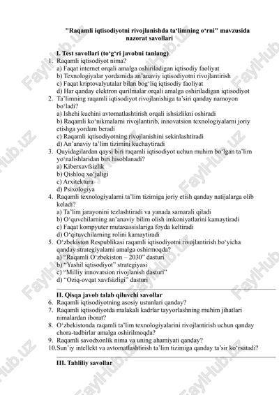 raqamli iqtisodiyotni rivojlanishda ta‘limning o‘rni — PDF