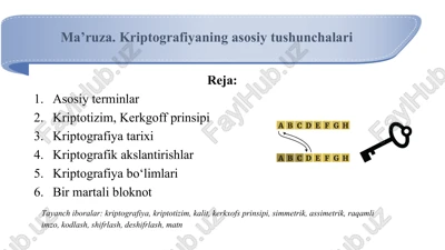 kriptografiyaning asosiy tushunchalari — DOCX