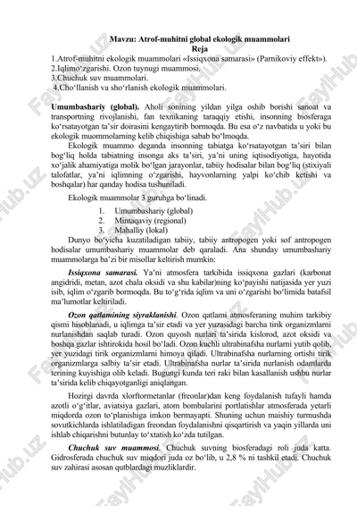 atrof-muhitni global ekologik muammolari — DOCX