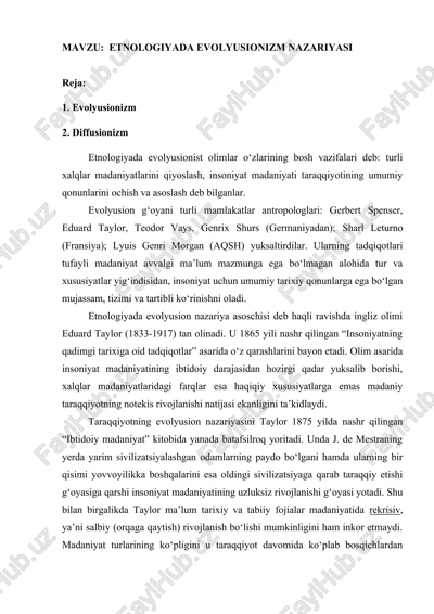 etnologiyada evolyusionizm nazariyasi — DOCX