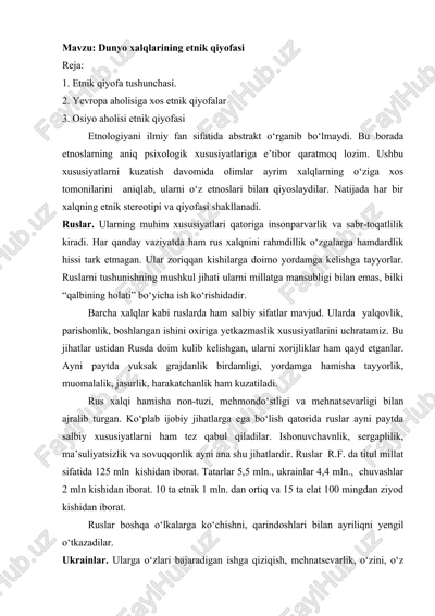 dunyo xalqlarining etnik qiyofasi — DOCX