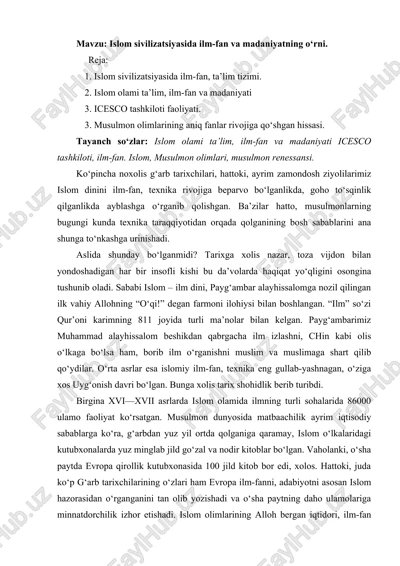 islom sivilizatsiyasida ilm-fan va madaniyatning o‘rni — DOCX