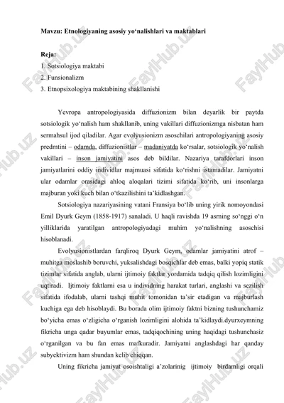 etnologiyaning asosiy yo‘nalishlari va maktablari — DOCX