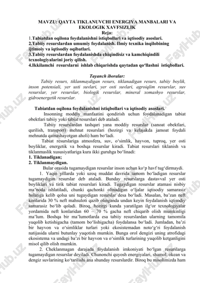 qayta tiklanuvchi energiya manbalari va ekologik xavfsizlik — DOCX