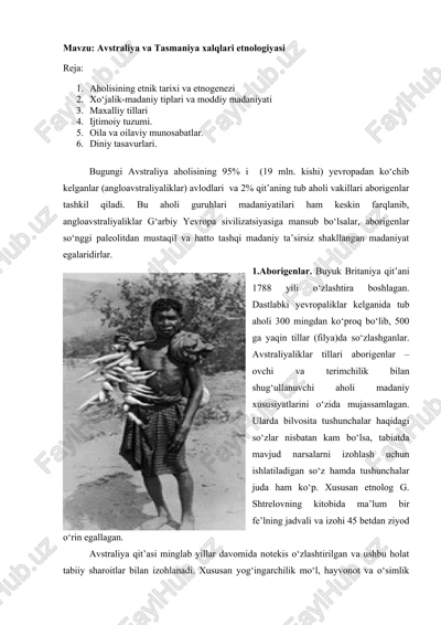 avstraliya va tasmaniya xalqlari etnologiyasi — DOCX