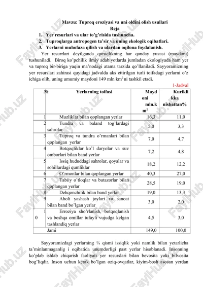tuproq eroziyasi va uni oldini olish usullari — DOCX