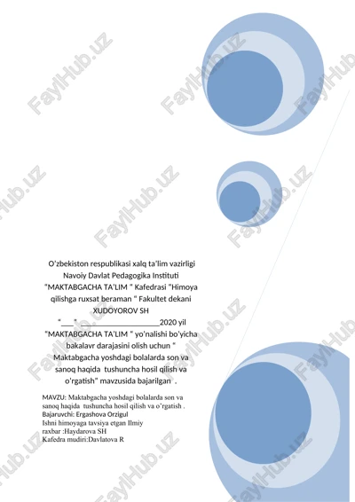 maktabgacha yoshdagi bolalarda son va sanoq haqida tushuncha hosil qilish va o'rgatish — DOCX