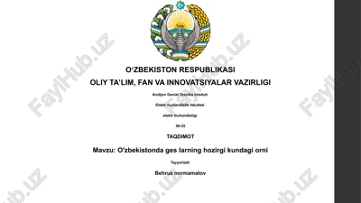 o'zbekistonda gidroelektr stansiyalarining hozirgi roli — PPTX