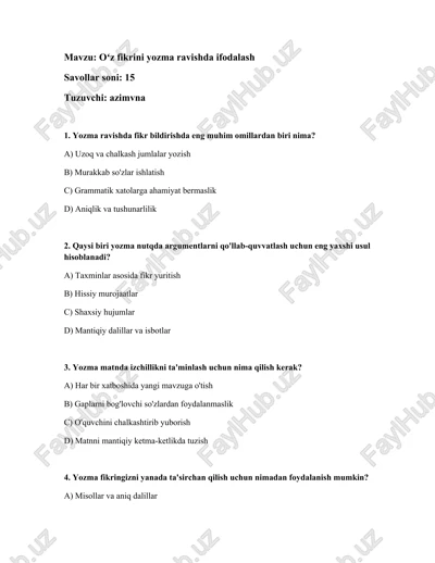 oʻz fikrini yozma ravishda ifodalash — DOCX
