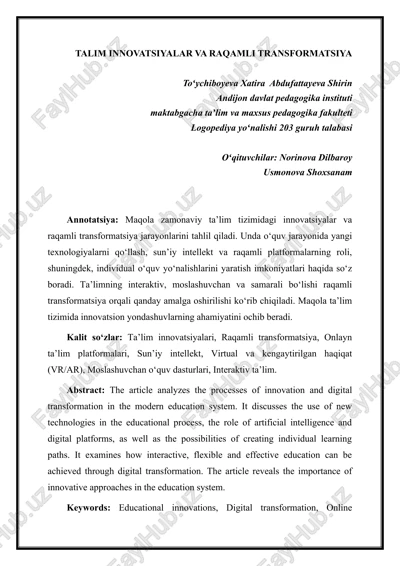 ta’lim innovatsiyalari va raqamli transformatsiya — DOC
