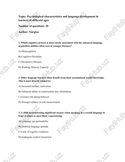 psychological characteristics and language development in learners of different ages — DOCX