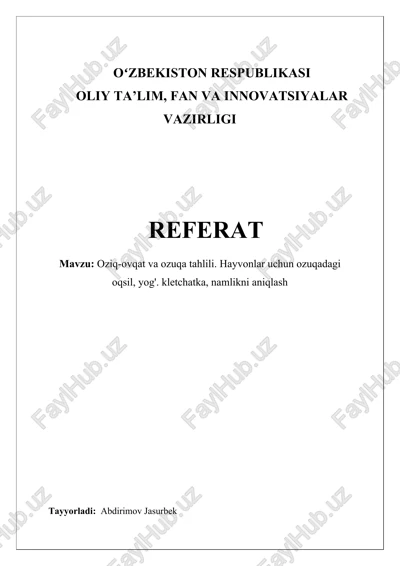 oziq-ovqat va ozuqa tahlili — DOCX
