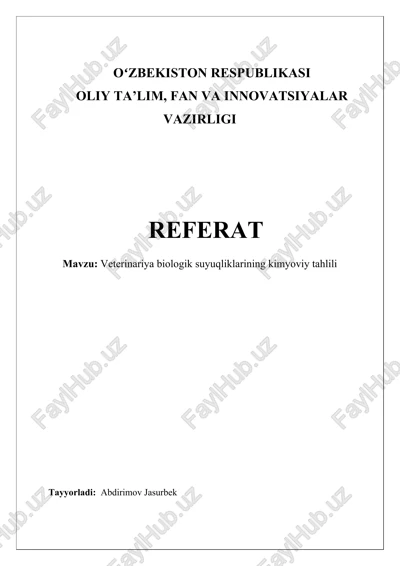 veterinariya biologik suyuqliklarining kimyoviy tahlili — DOCX