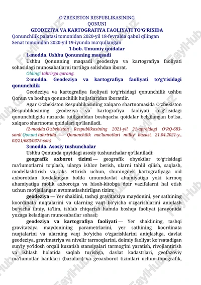 geodeziya va kartografiya qonuni — DOCX