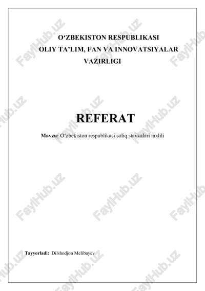 oʻzbekiston respublikasi soliq stavkalari taxlili — DOCX