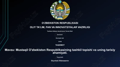 mustaqil o'zbekiston respublikasining tashkil topishi va uning tarixiy ahamiyati — PPTX