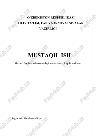 davlat va din munosabatlar haqida ma'lumot — DOCX