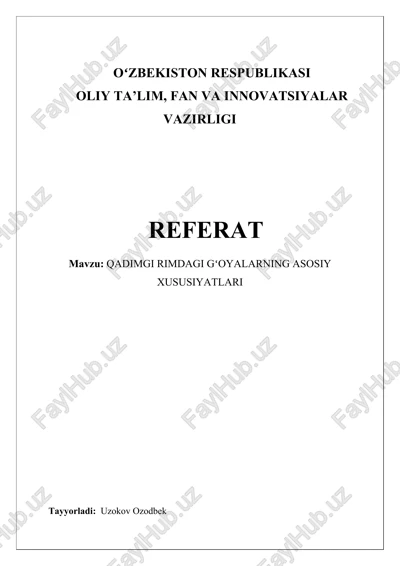 qadimgi rimdagi gʻoyalarning asosiy xususiyatlar — DOCX
