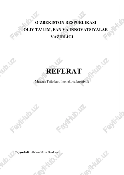 tafakkur, intellekt va kreativlik — DOCX