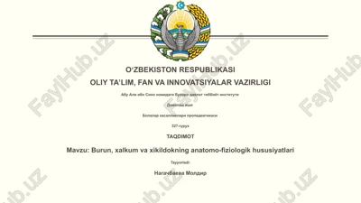 burun, xalkum va xikildokning anatomo-fiziologik hususiyatlari — PPTX